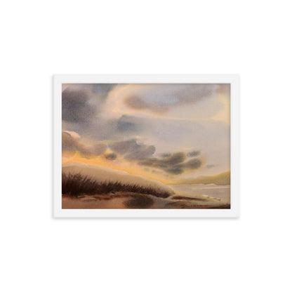 Hillside light shoreline hill with sand dunes and tiny house by Julianne Felton