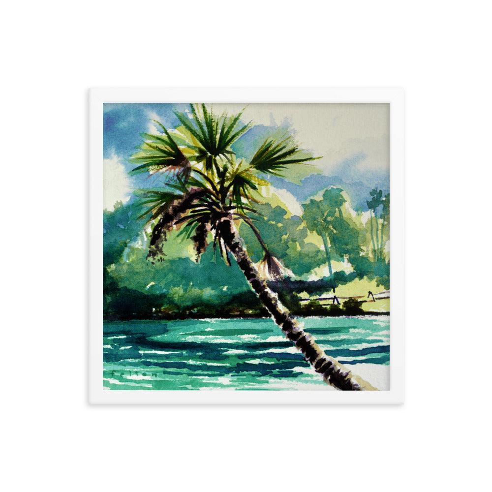 Palm tree at Silver Glen springs watercolor painting print framed - Julianne Felton