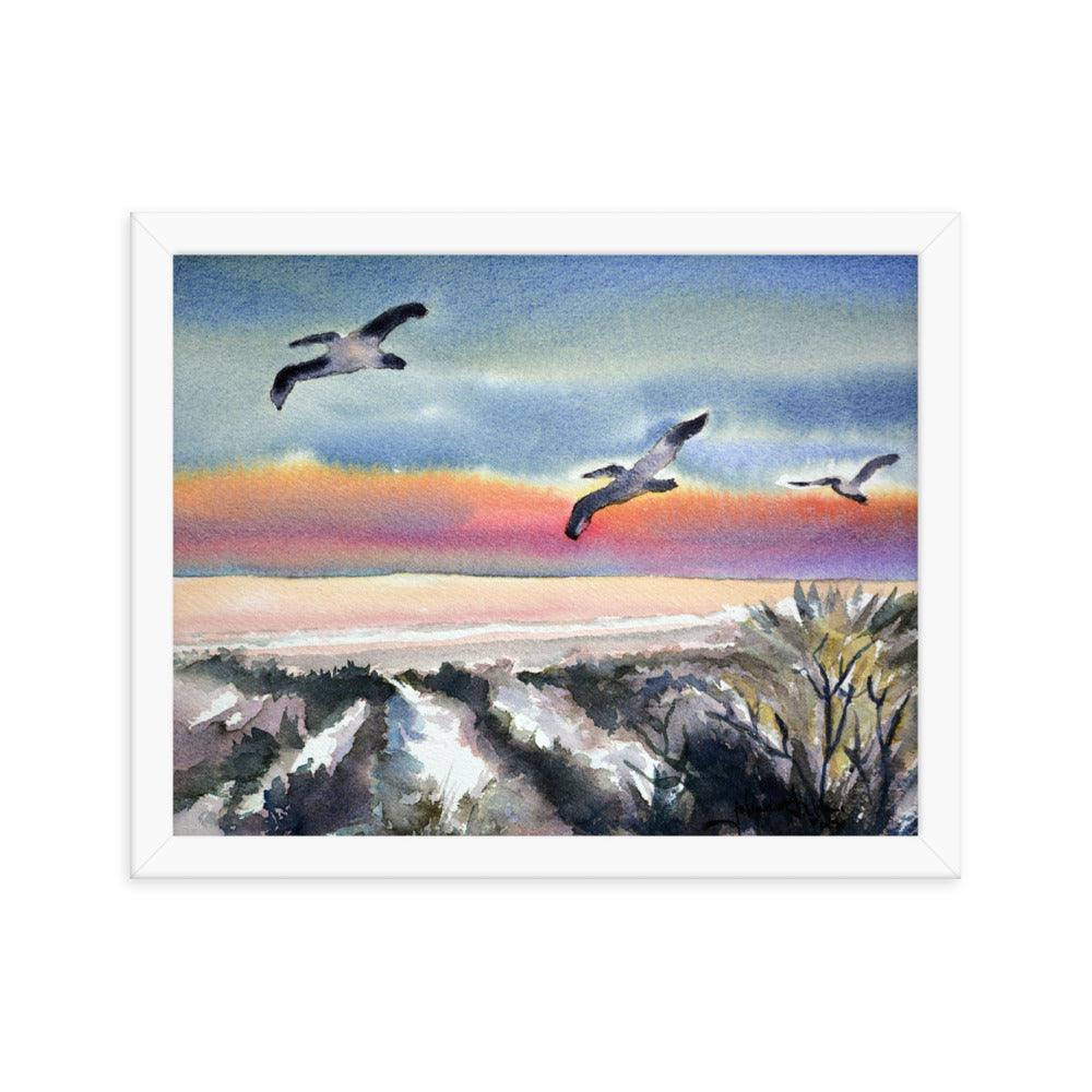 Three Pelicans at Ponce Preserver Framed poster - Julianne Felton