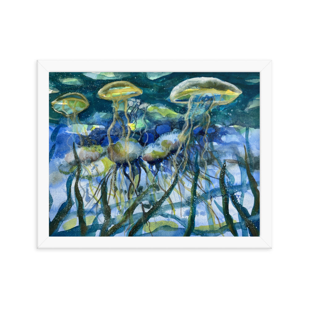 Jellyfish framed watercolor print