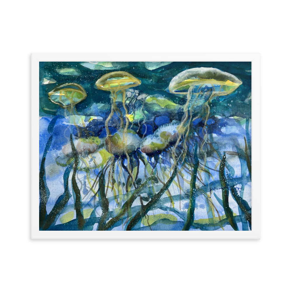 Jellyfish framed watercolor print