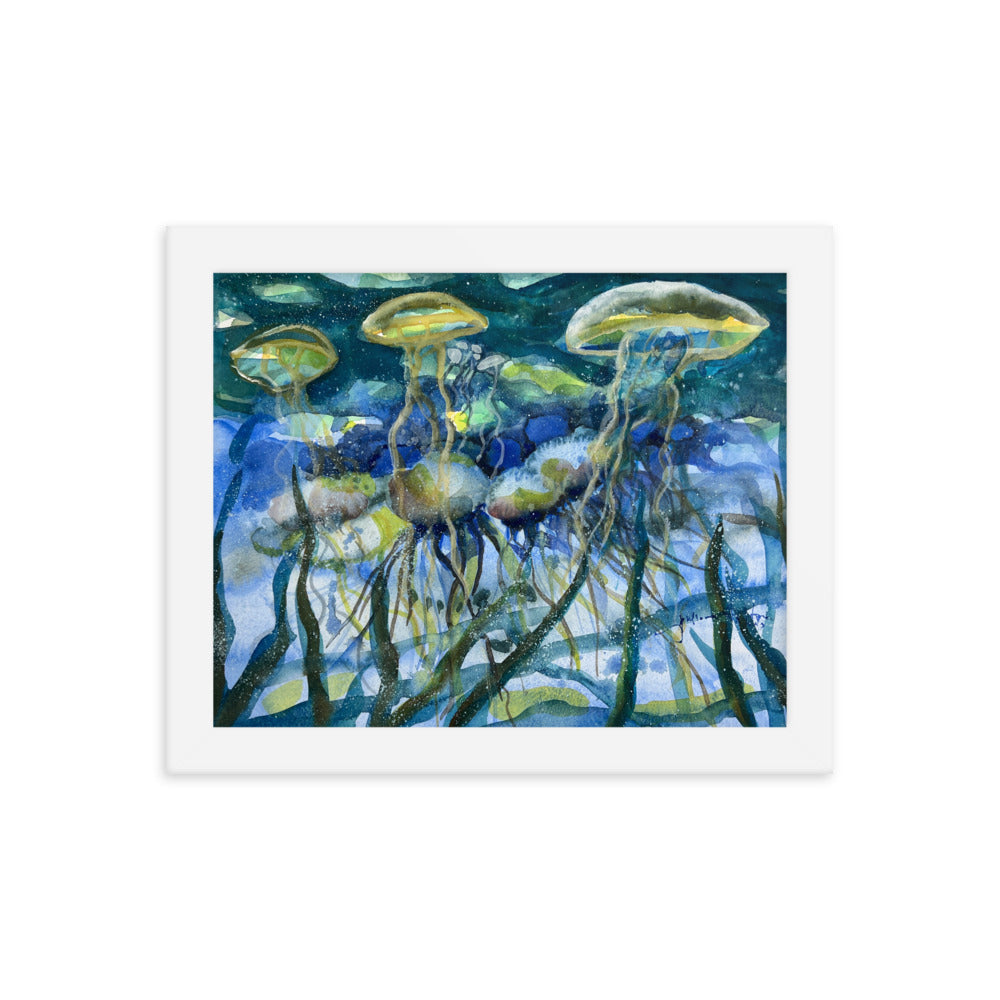 Jellyfish framed watercolor print