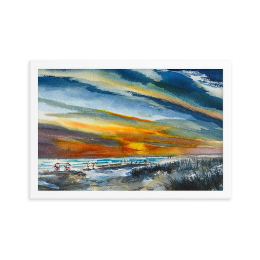 Sunset on Siesta Key watercolor print framed poster - Julianne Felton
