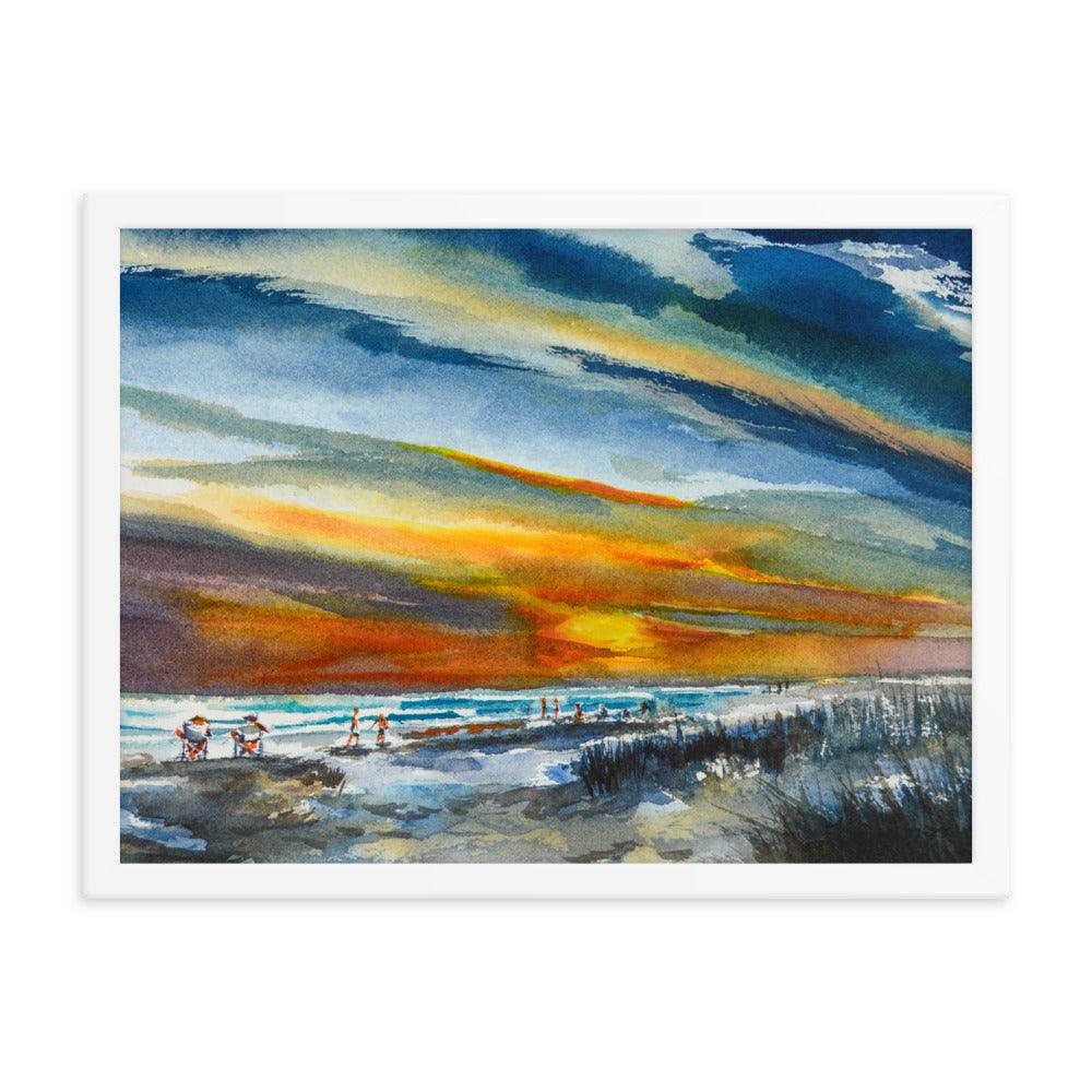 Sunset on Siesta Key watercolor print framed poster - Julianne Felton
