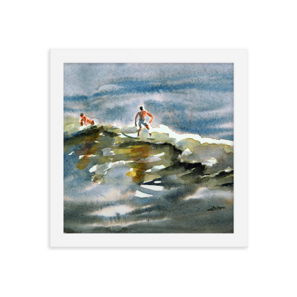Surfer boys 2 framed watercolor print - Julianne Felton