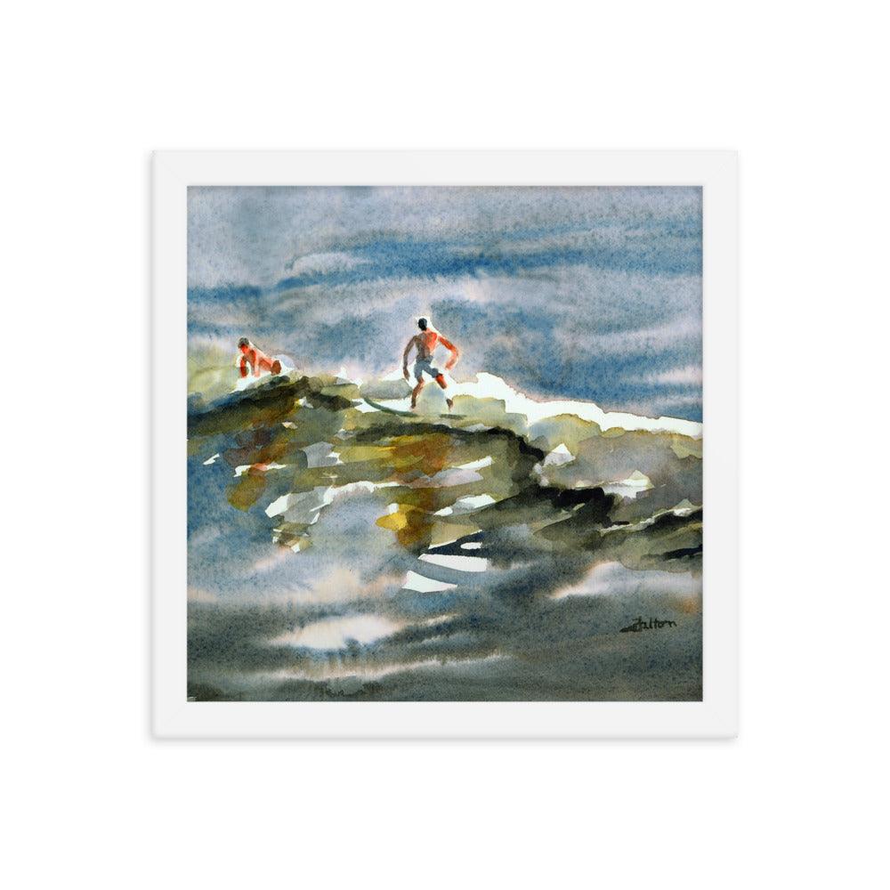 Surfer boys 2 framed watercolor print - Julianne Felton