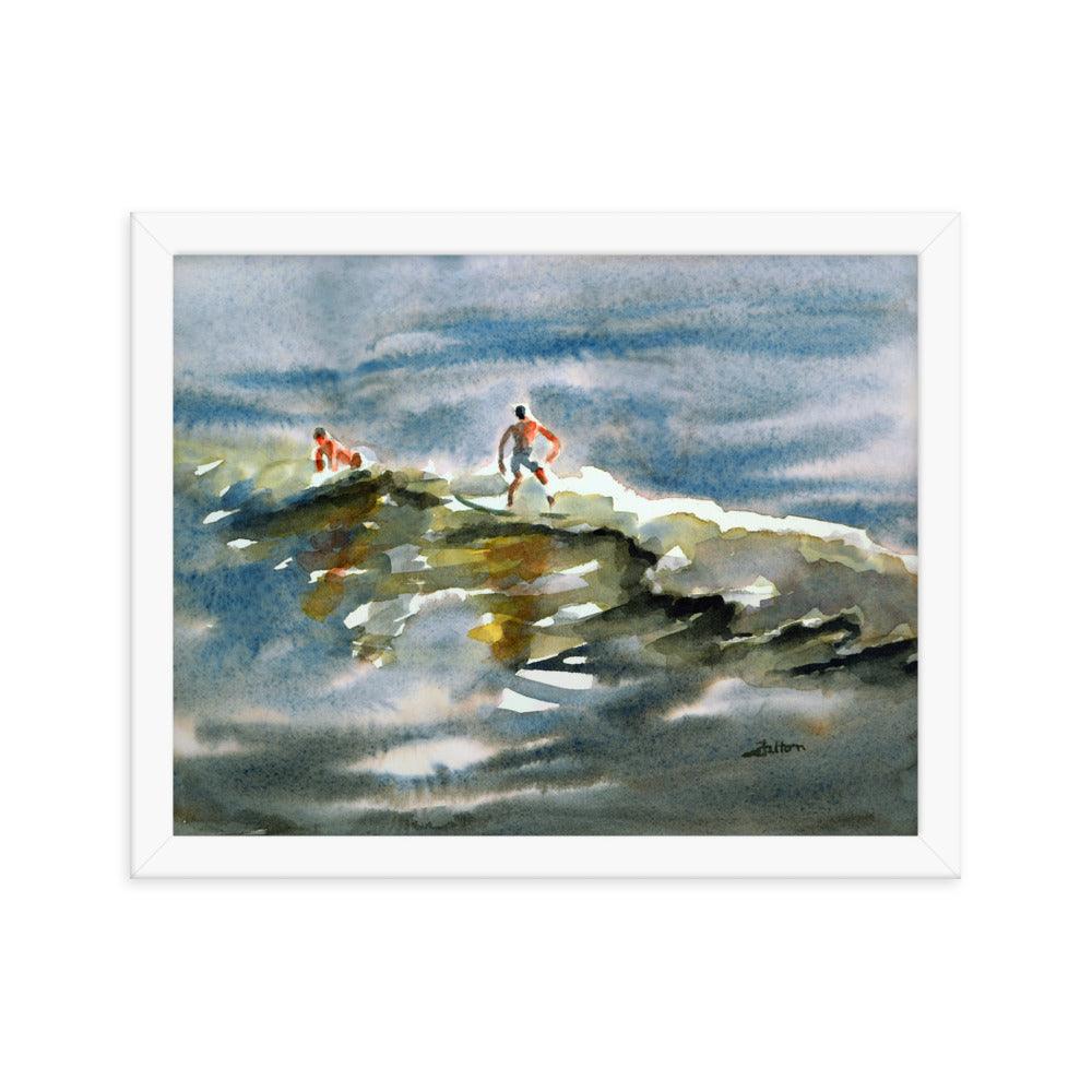 Surfer boys 2 framed watercolor print - Julianne Felton