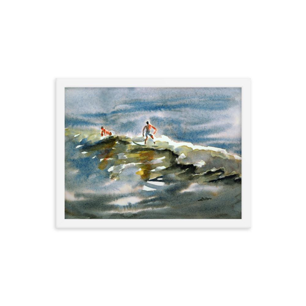 Surfer boys 2 framed watercolor print - Julianne Felton