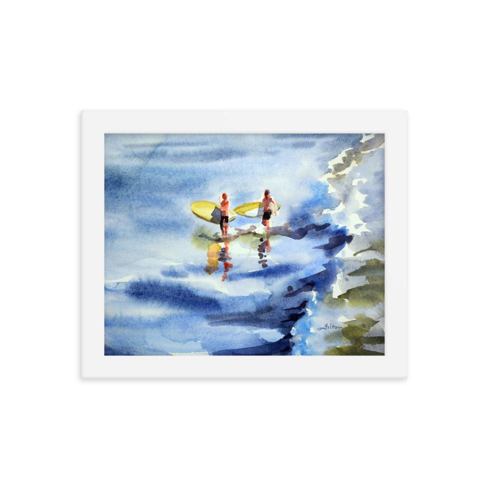 Surfer boys framed watercolor print - Julianne Felton