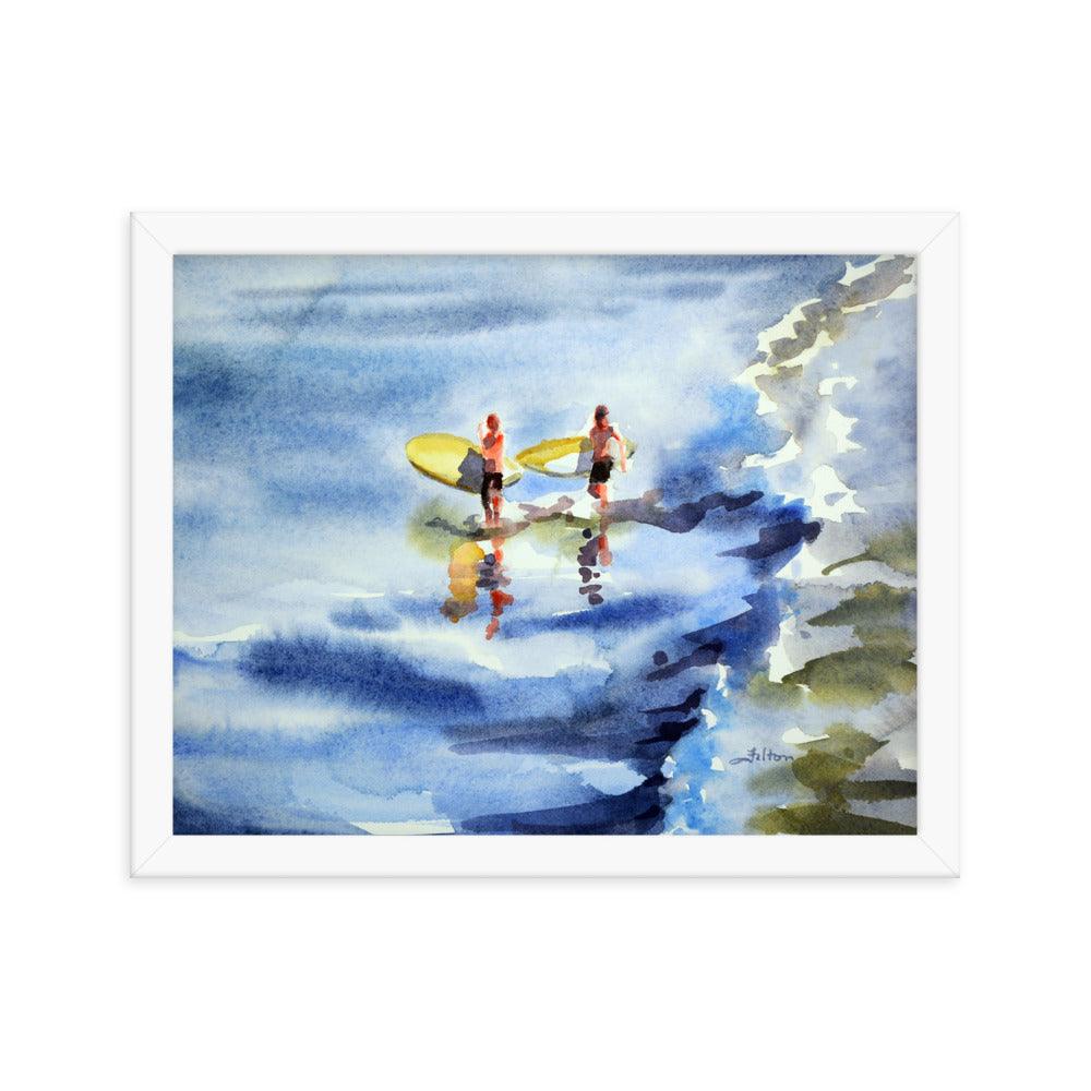 Surfer boys framed watercolor print - Julianne Felton