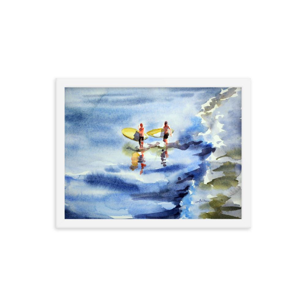 Surfer boys framed watercolor print - Julianne Felton