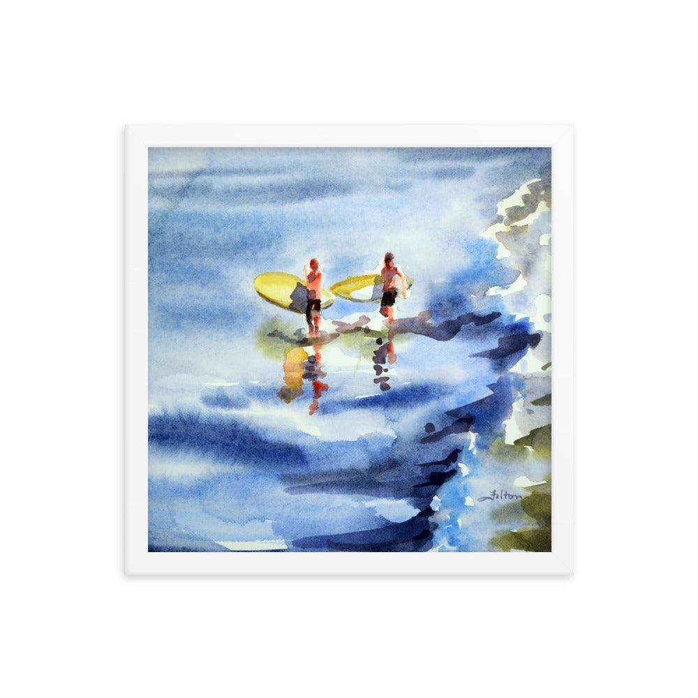 Surfer boys framed watercolor print - Julianne Felton
