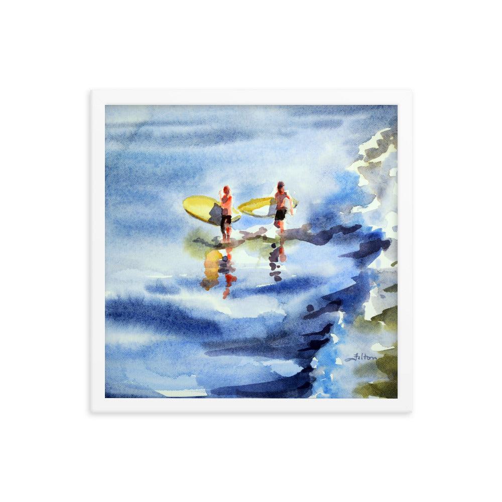 Surfer boys framed watercolor print - Julianne Felton