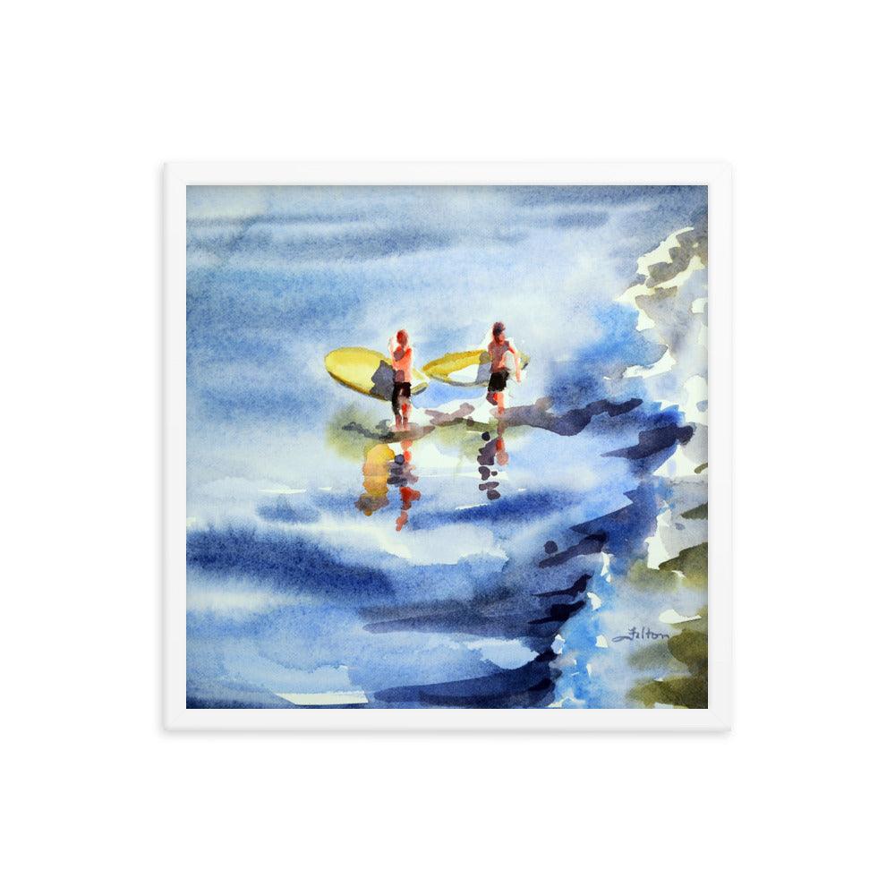 Surfer boys framed watercolor print - Julianne Felton