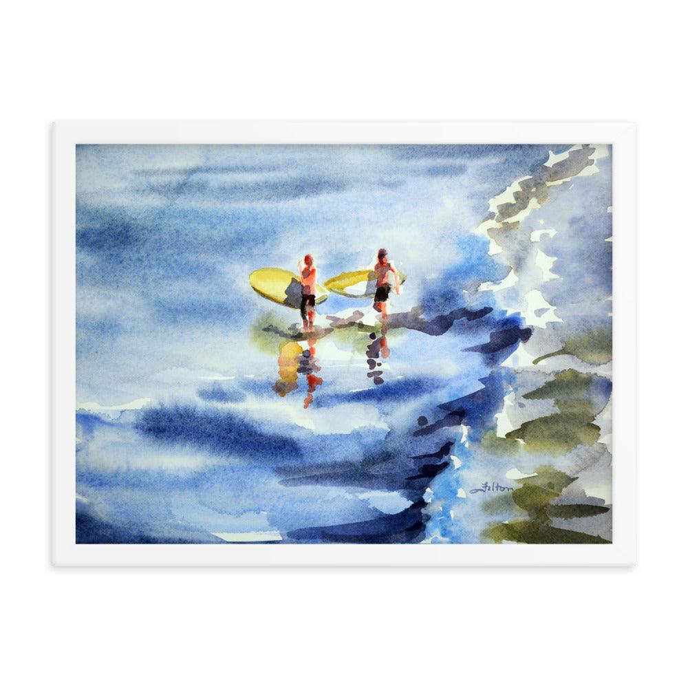 Surfer boys framed watercolor print - Julianne Felton